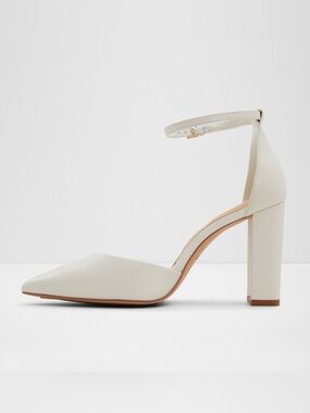 ALDO White Pointed Ankle-Strap High Heel Pumps